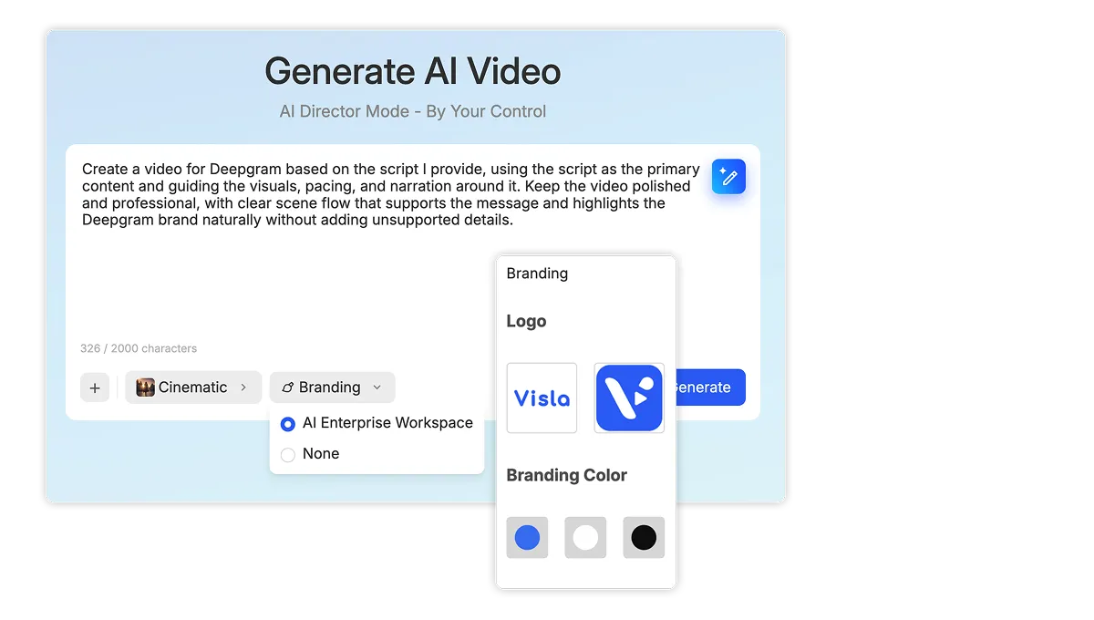 Apply brand colors, fonts, logos, and visual styles to videos in Visla